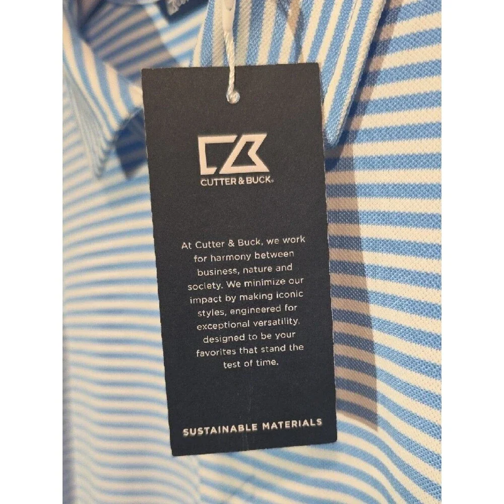 0167 Cutter And Buck Blue &‎ White Striped Polo